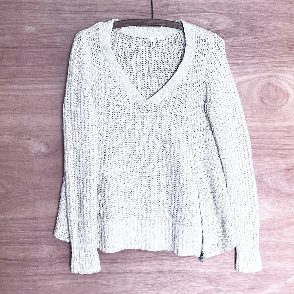 Anthropologie Moth knit sweater S small wool blend chunky v-neck zip